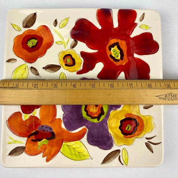 Laurie Gates Floral Ceramic Square 8.75 in Side Salad Dessert Plate, Floral - Picture 5 of 5
